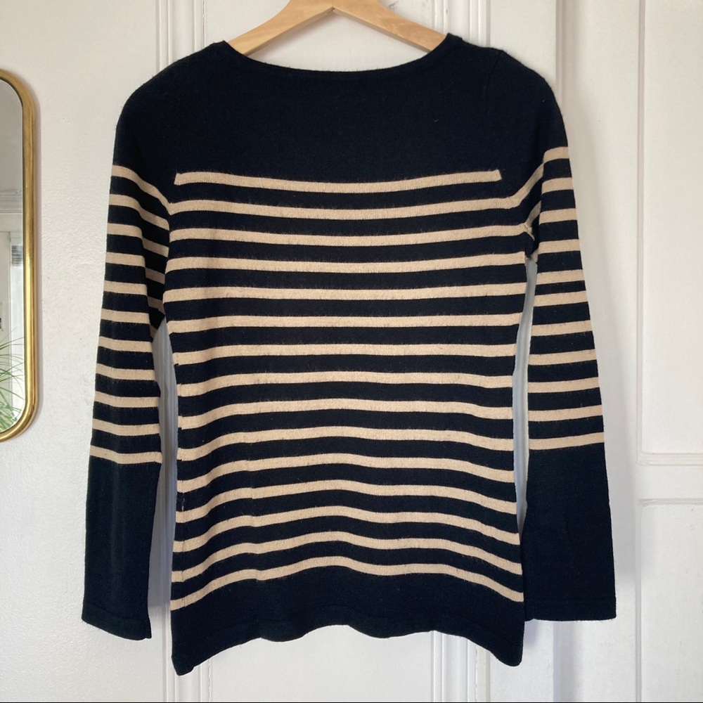 Boat neck top in navy and cream stripes, size small (medium tag)